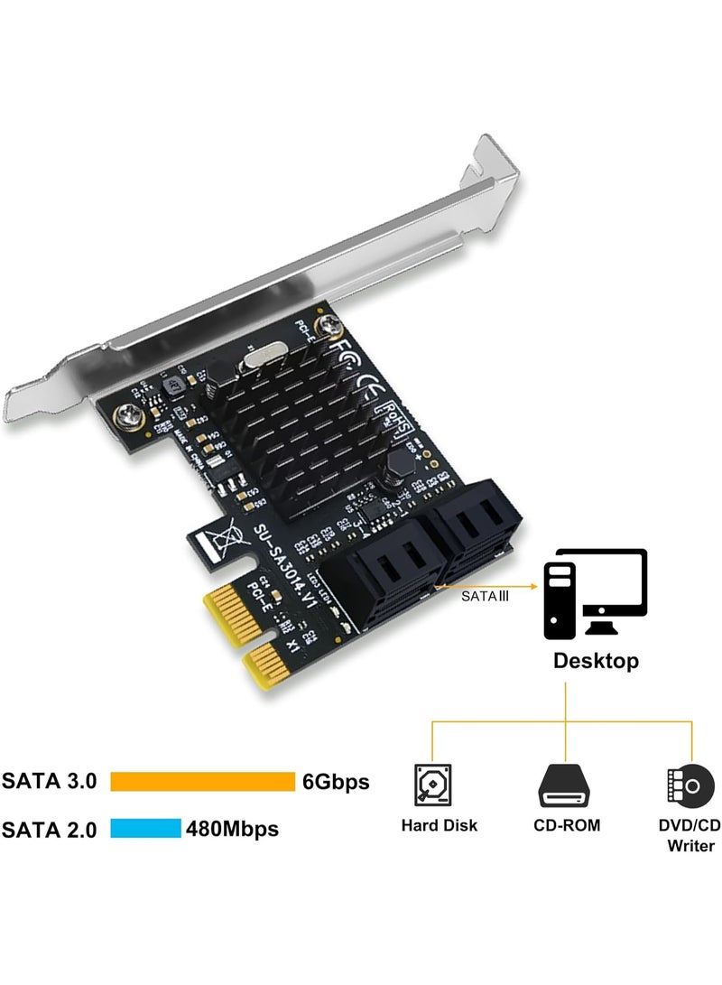igeekwell SATA Card, 4 Port SATA 3.0 Controller Expansion Card with 4 SATA Cable, 6Gbps PCIe SATA Card with Low Profile Bracket, Non-Raid, Boot as System Disk, Support 4 SATA 3.0 Devices - Image 4